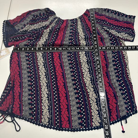 Westport Top Womens 2X Red Blue Floral Paisley Lace Trim Peasant Boho NWT - Picture 3 of 11